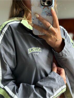 Nike Women's Gray and Lime Green Track Windbreaker Jacket